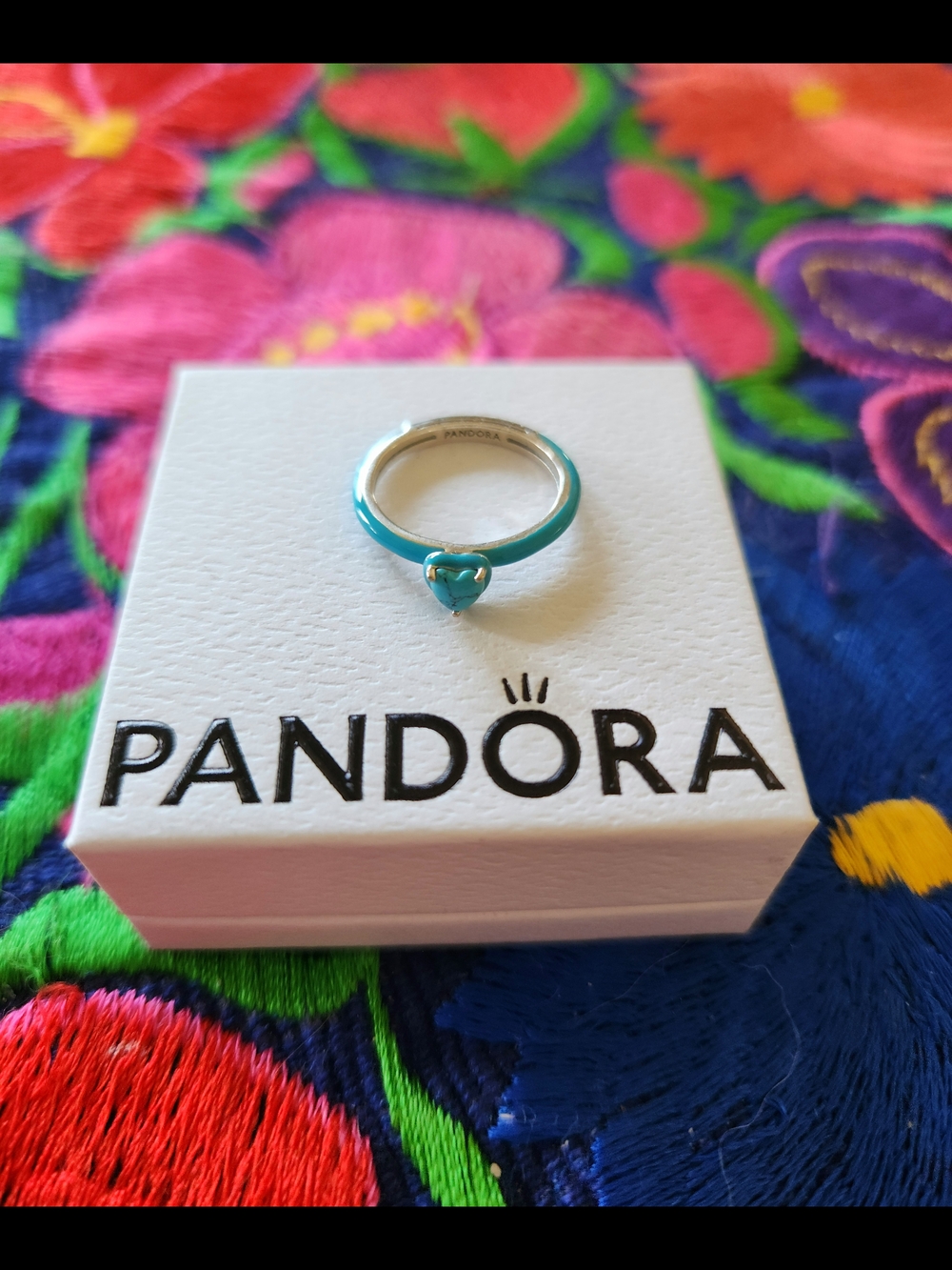 Pandora Sterling Silver Turquoise Heart Enamel Ring
